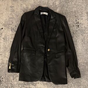 Zara Leather Blazer with Gold Accents in black Size XS